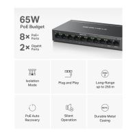 Switch TP-Link Mercusys MS110CP 2x GLAN, 8x LAN s PoE+, 65W (2)