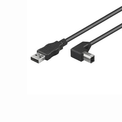 Kabel USB 2.0 A-B 2m, černý, 90° konektor