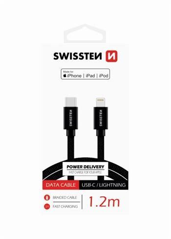 Swissten TEXTILE USB-C/LIGHT MFi 1,2M BK
