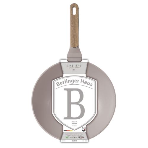 BERLINGERHAUS Pánev WOK s titanovým povrchem a poklicí 28 cm 28 cm Taupe Nordic Collection BH-8334