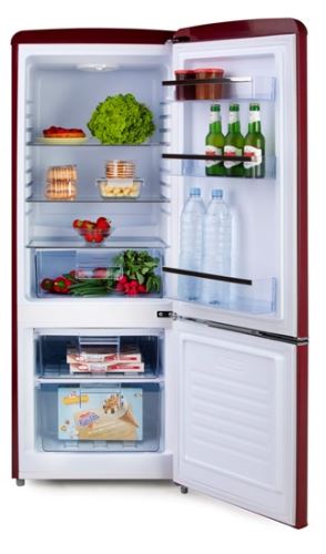 Retro lednice s mrazákem dole - bordó - DOMO DO91707R, Objem chladničky: 147 l, Objem mrazáku: 44 l, Třída: D