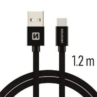 Swissten TEXTILE USB / USB-C 1,2M ČERNÝ