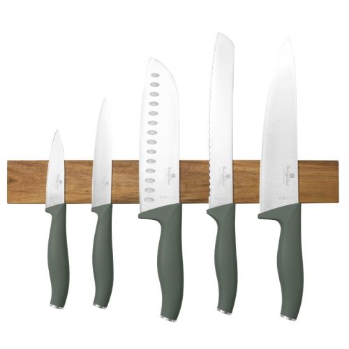 BERLINGERHAUS Sada nožů s magnetickým držákem z akátového dřeva 6 ks Matte Green Collection BH-2978
