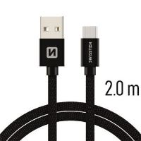 Swissten TEXTILE USB / USB-C 2,0 M ČERNÝ Swissten TEXTILE USB / USB-C 2,0 M ČERNÝ