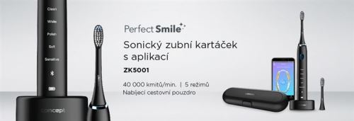 CONCEPT ZK5001 Sonický zubní kartáček s aplikací a nabíjecím cestovním pouzdrem PERFECT SMILE, černý