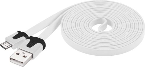 Kabel micro USB 2.0, A-B 2 m, plochý PVC kabel, bílý
