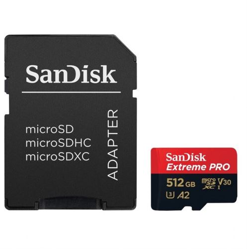 Paměťová karta Sandisk Extreme PRO microSDXC 512GB 200MB/s (čtení), 140MB/s (zápis)  A2 C10 V30 UHS-I U3 + SD Adapter