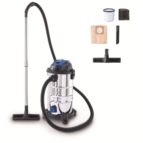 průmyslový vysavač na suché/mokré vysávání 30 l s funkcí podtlakového čištění filtru Scheppach VC 30P-GL