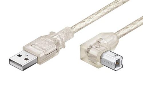 Kabel USB 2.0 A-B 0,5m, zalomený konektor B, transparentní