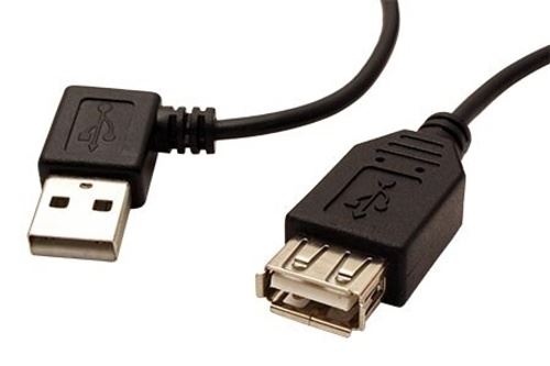 Kabel USB 2.0 A-A 15 cm prodlužovací, lomený vlevo, černý