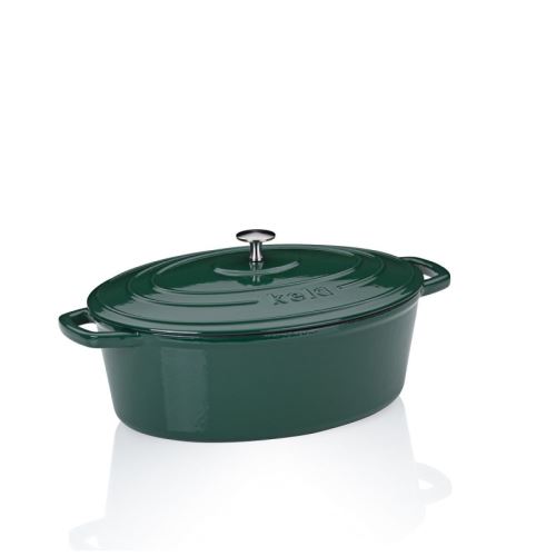 KELA Pekáč litinový s poklicí Calido oválný smaragdově zelená 33x26x12cm 6l KL-12902