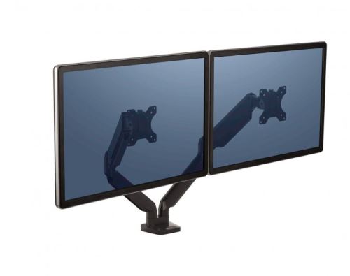Držák Fellowes Platinum pro 2 monitory vedle sebe, otáčení 360°, nastavení výšky, nastavitelný náklon