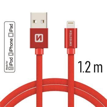 Swissten TEXTILE USB/LIGHT MFi 1,2M RED