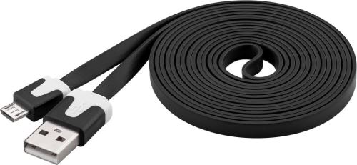 Kabel micro USB 2.0, A-B 2 m, plochý PVC kabel, černý