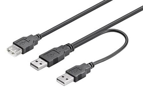 Kabel napájecí USB Y, 2x A(M) + A(F), 0,3m