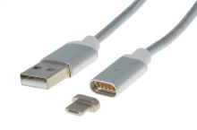 Kabel Magnetický micro USB 2.0, A-B nabíjecí a datový, 1m, stříbrný (1)