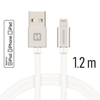 Swissten TEXTILE USB/LIGHT MFi 1,2M SILV