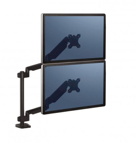 Držák Fellowes Platinum pro 2 monitory nad sebou, otáčení 360°, nastavení výšky, nastavitelný náklon