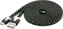 Kabel micro USB 2.0, A-B 2 m, plochý textilní kabel, černo-modro-žlutý Kabel micro USB 2.0, A-B 2 m, plochý textilní kabel, černo-modro-žlutý