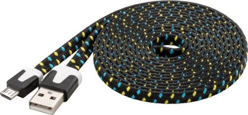 Kabel micro USB 2.0, A-B 2 m, plochý textilní kabel, černo-modro-žlutý