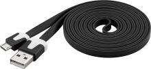 Kabel micro USB 2.0, A-B 2 m, plochý PVC kabel, černý (1)