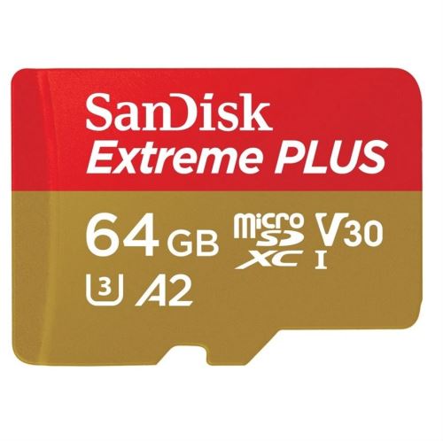 Paměťová karta Sandisk Extreme PLUS microSDXC 64GB + SD Adapter 200MB/s (čtení), 90MB/s (zápis) A2 C10 V30 UHS-I U8