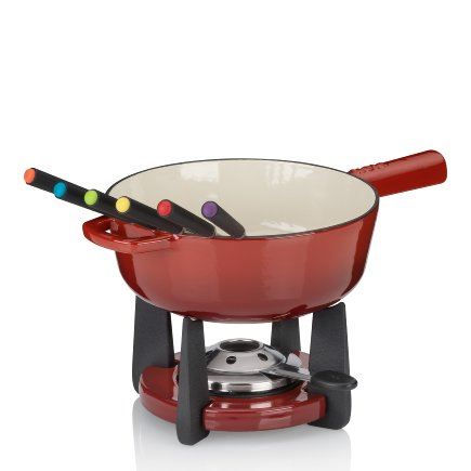 KELA Sada na sýrové fondue Calido litinová červená 33,5x17,5cm 20,0cm 1,8l KL-16621