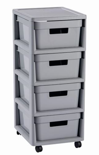Regál Curver Infinity 4x11L se šuplíky světle šedý