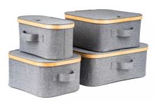 Úložný box G21 30 x 30 x 15 cm, bambusový s víkem, šedý (10)