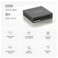 Switch TP-Link Mercusys MS105GP 1x GLAN, 4x GLAN s PoE+, 65W (3)