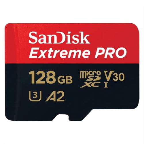 Paměťová karta Sandisk Extreme PRO microSDXC 128GB 200MB/s / 90MB/s  A2 C10 V30 UHS-I U3, adaptér